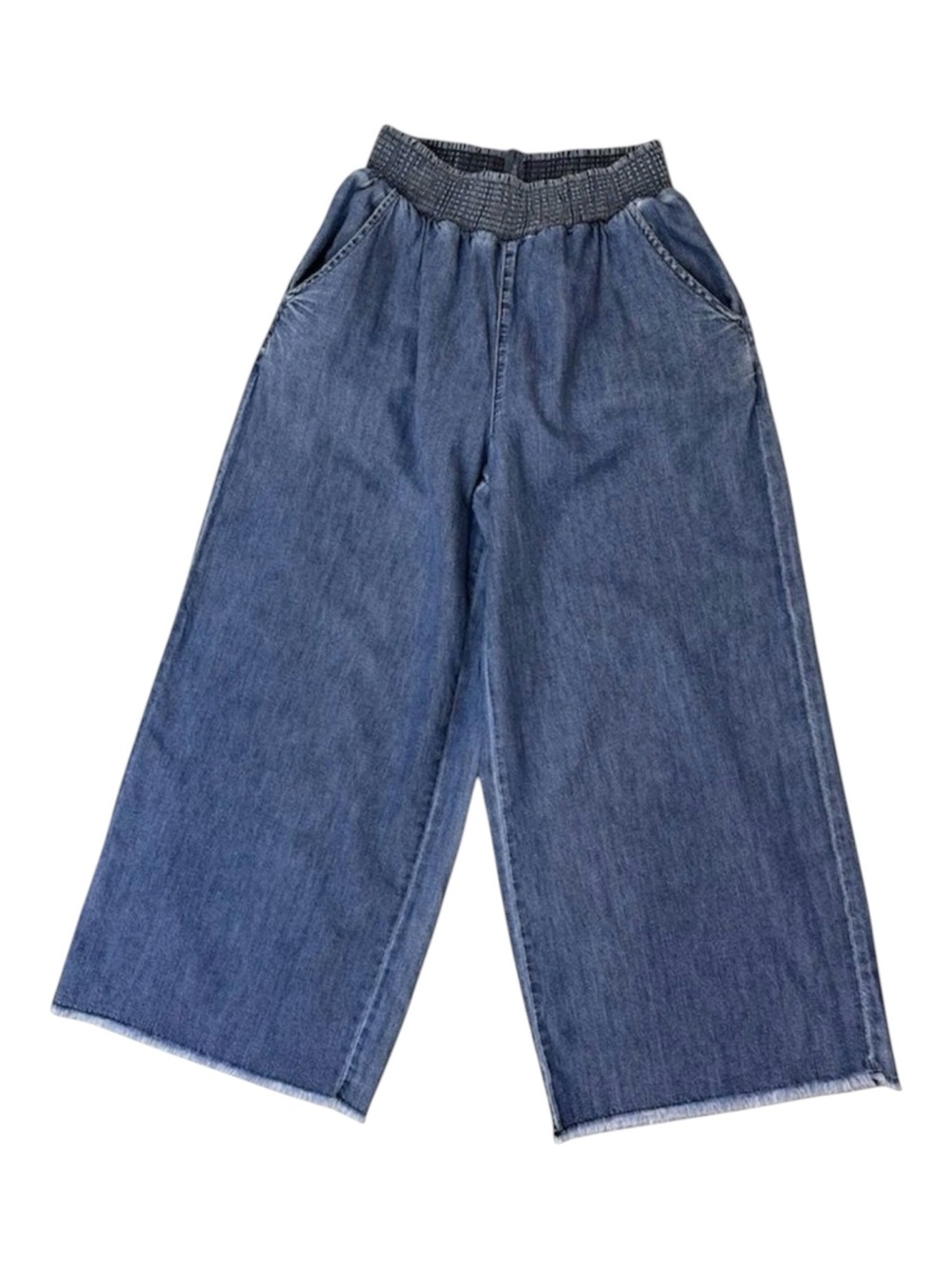 American Eagle Wide Leg Denim Pants Ruched Waist Chambray Medium - Picture 2 of 6
